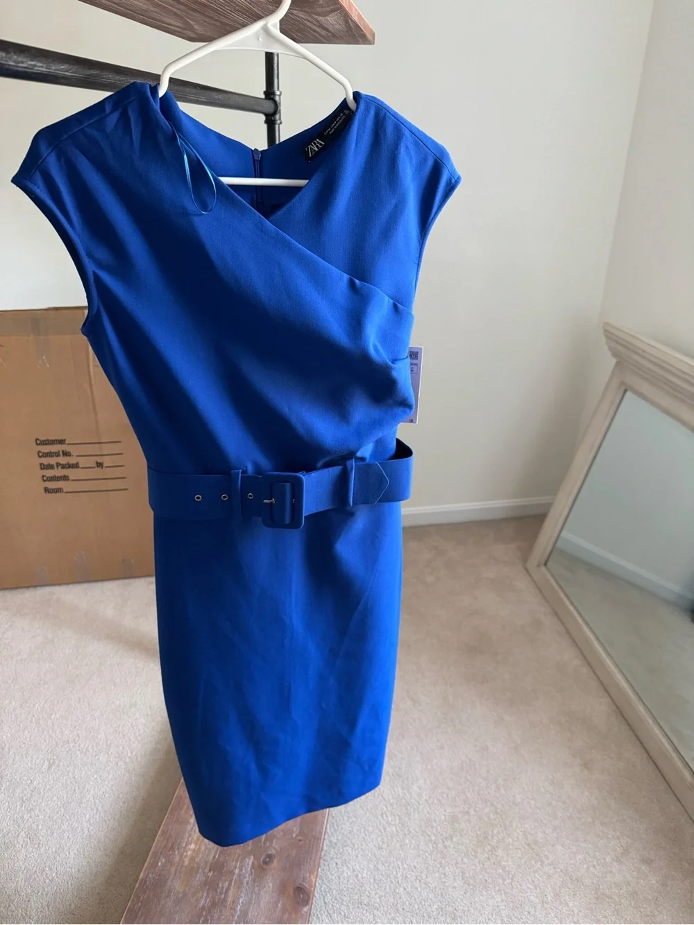 NWT Zara Royal Blue Belted Crossover Midi Dress